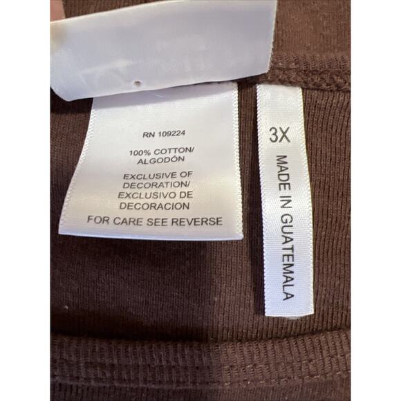 Morning Sun Tee 3X Brown 1/2 Sleeve Cotton Top Fall Leaves Embroidered Sparkle - Picture 6 of 9